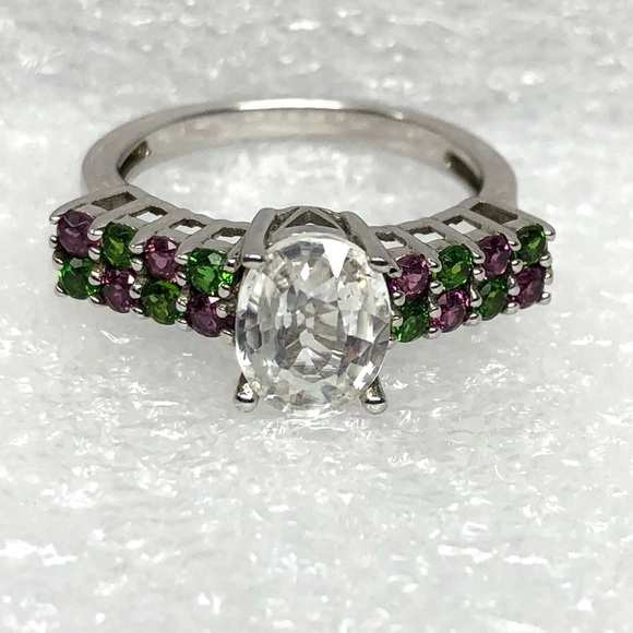 JTV Jewelry - White Topaz Ring Green & Purple Secondary Stones